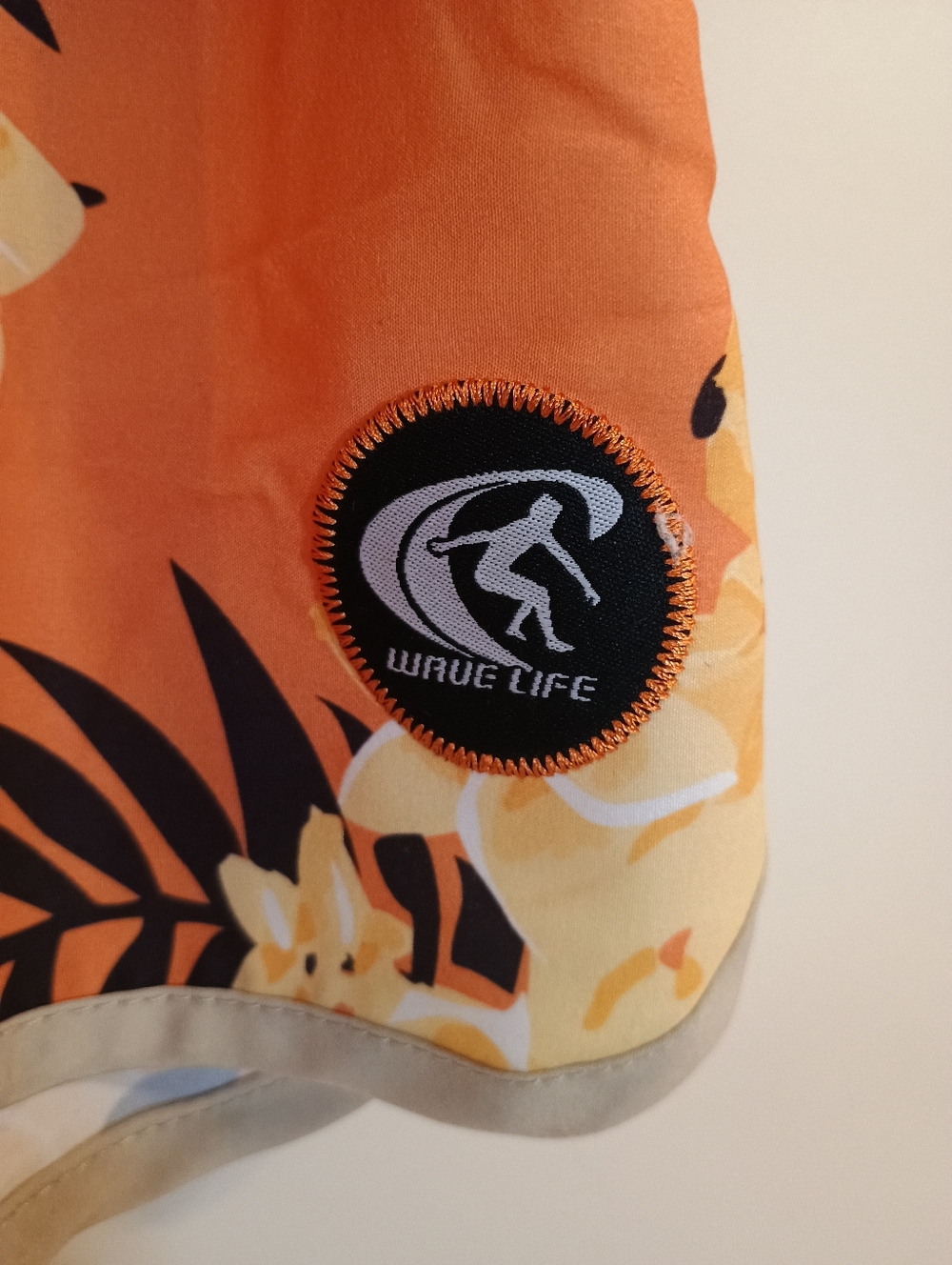 Wave Life  Men's Striped & Floral Board Shorts in Orange and Navy - Picture 3 of 8